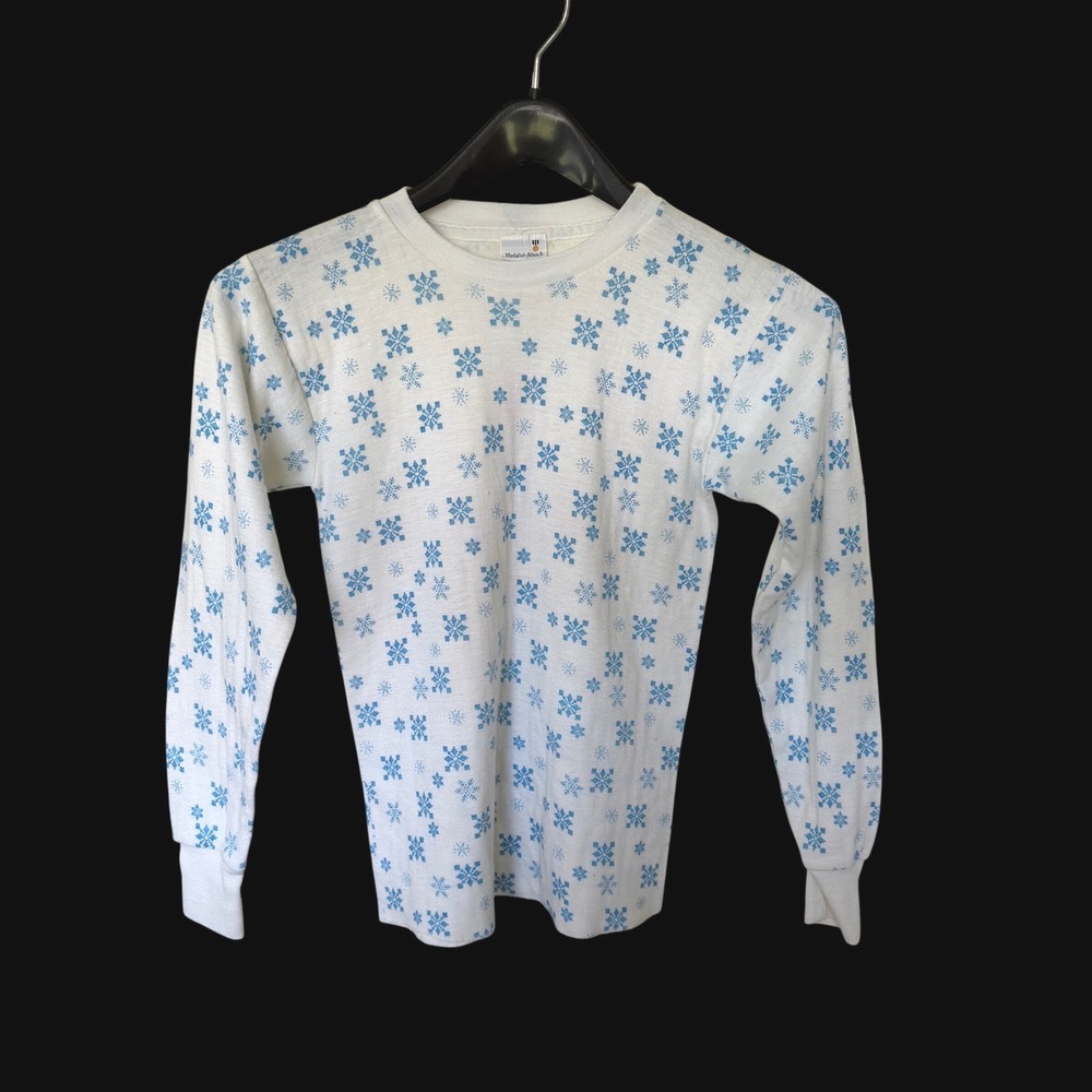 60's Medalist-Allen White Snowflake Thermal Long Sleeve Shirt Medium